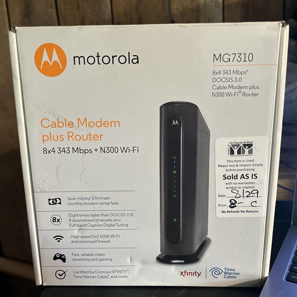 Motorola MG7310 8x4 343Mbps DOCSIS 3.0 Cable Modem plus N300 Wi-Fi Router
